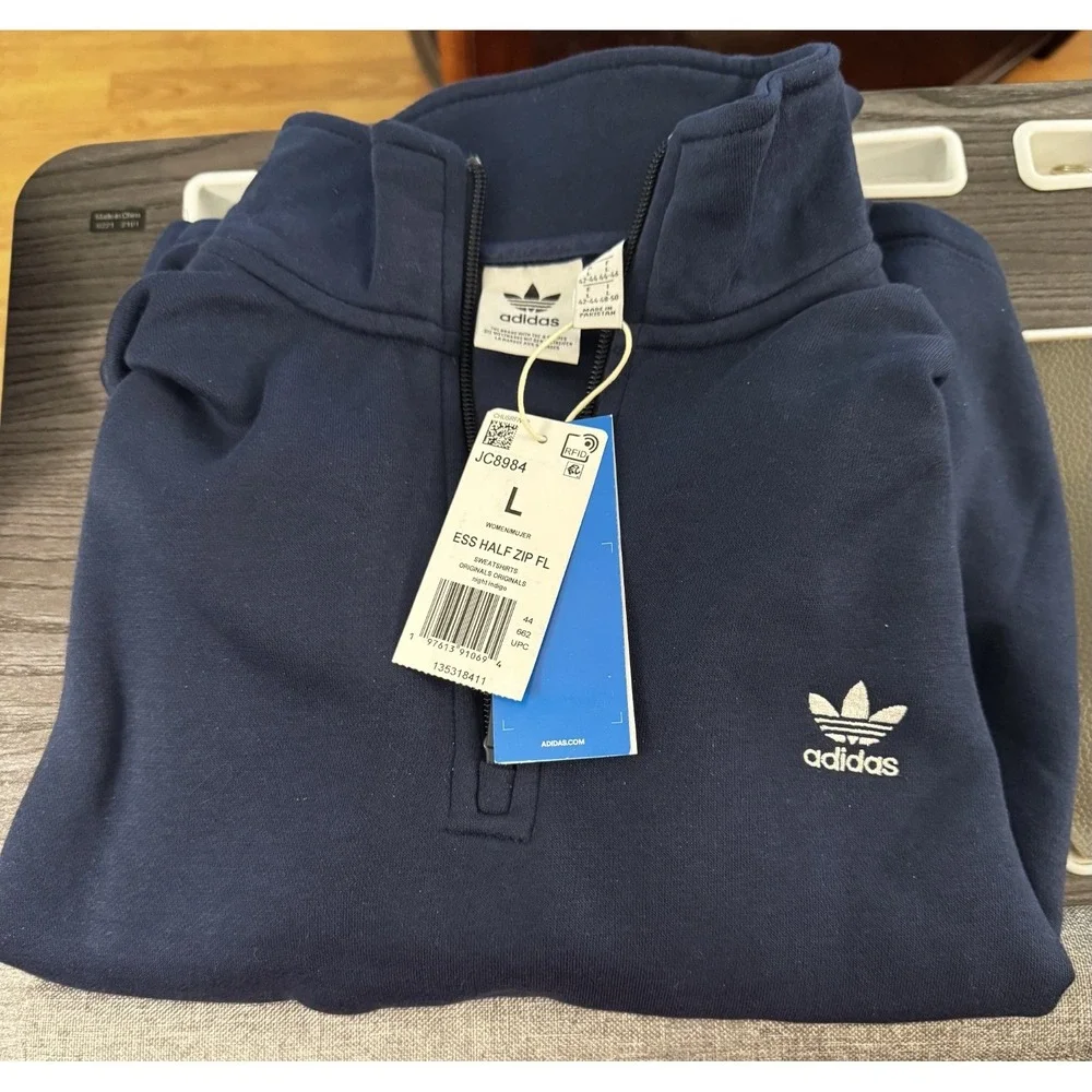 Adidas Originals Women's Fleece Sweatsuit 1/4-zip Shirt & Flared Pants Lg NWT - Picture 2 of 11